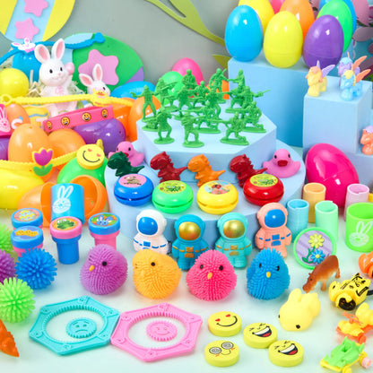 144 Prefilled Easter Eggs with Toys & Stickers for Egg Hunt, Party Favors & Classroom Prizes