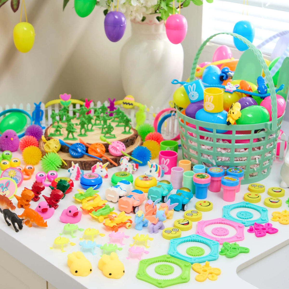 144 Prefilled Easter Eggs with Toys & Stickers for Egg Hunt, Party Favors & Classroom Prizes