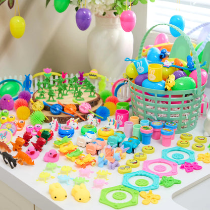 144 Prefilled Easter Eggs with Toys & Stickers for Egg Hunt, Party Favors & Classroom Prizes