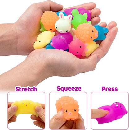 28-Pack Mochi Squishy Toys with Glow-in-the-Dark Valentine's Exchange Cards for Kids