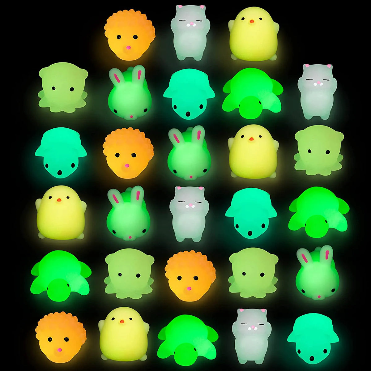 28-Pack Mochi Squishy Toys with Glow-in-the-Dark Valentine's Exchange Cards for Kids