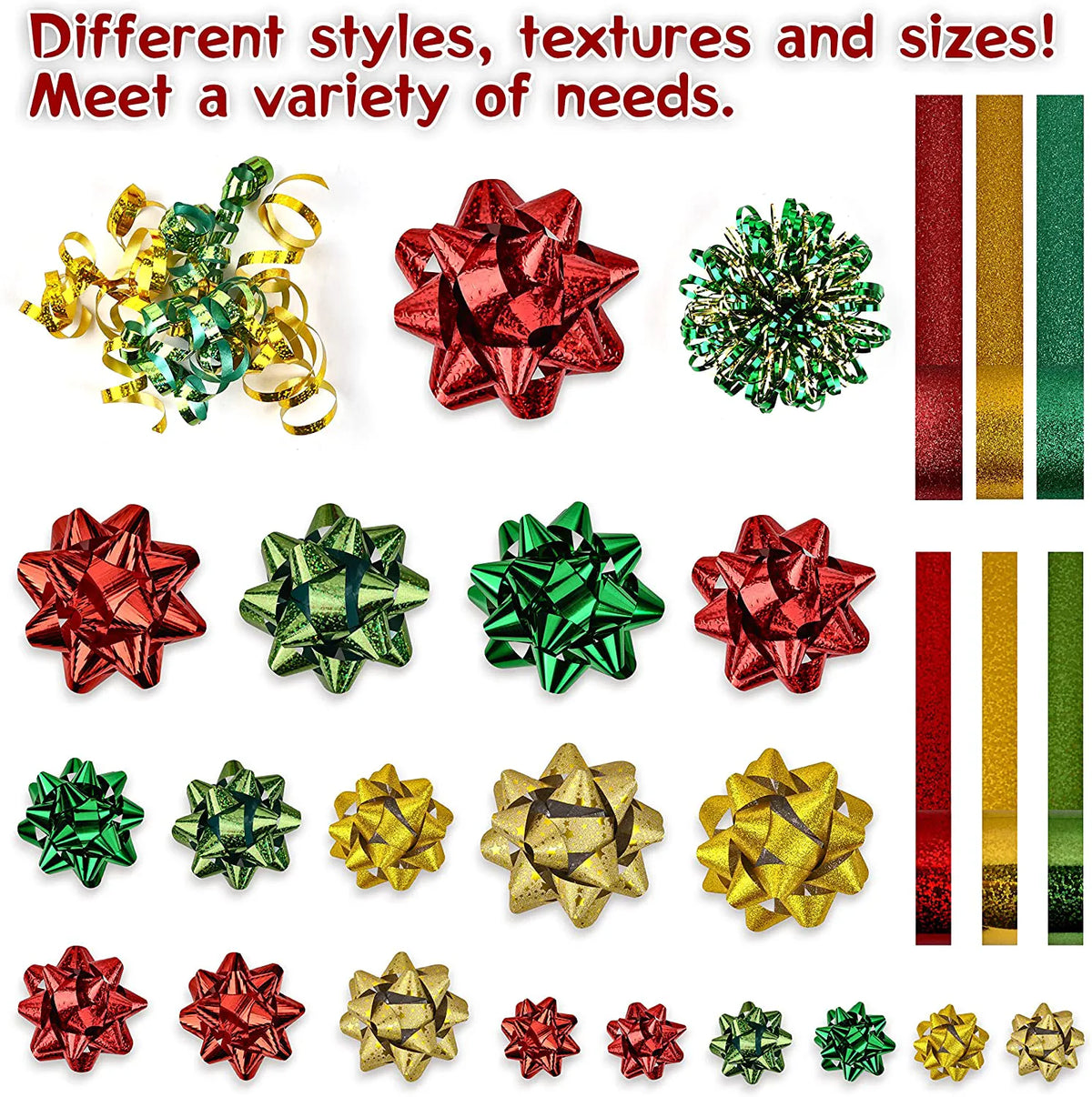47-Pack Gift Wrap String and Bows in Red, Gold, Green