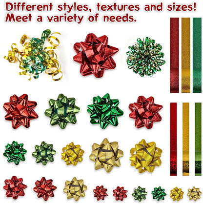 47-Pack Gift Wrap String and Bows in Red, Gold, Green