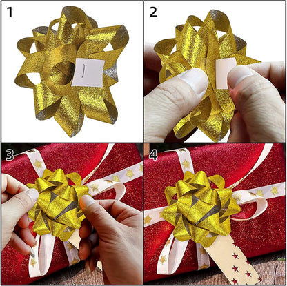 47-Pack Gift Wrap String and Bows in Red, Gold, Green