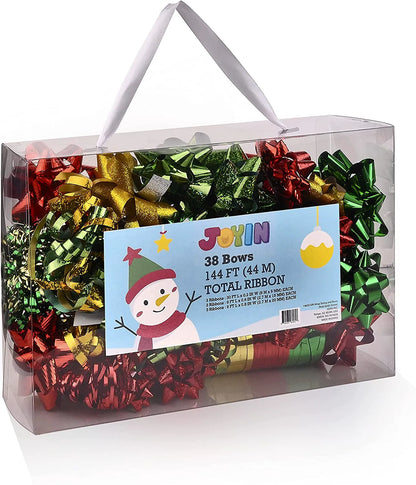 47-Pack Gift Wrap String and Bows in Red, Gold, Green