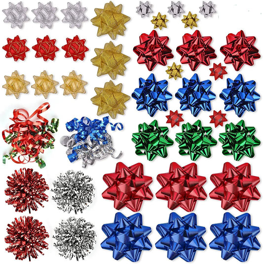 Assorted Bows - 42 Pack (White, Silver, Red, Gold, Green, Blue)