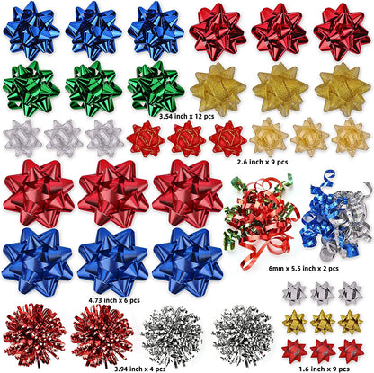 Assorted Bows - 42 Pack (White, Silver, Red, Gold, Green, Blue)