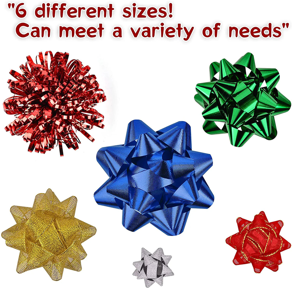 Assorted Bows - 42 Pack (White, Silver, Red, Gold, Green, Blue)