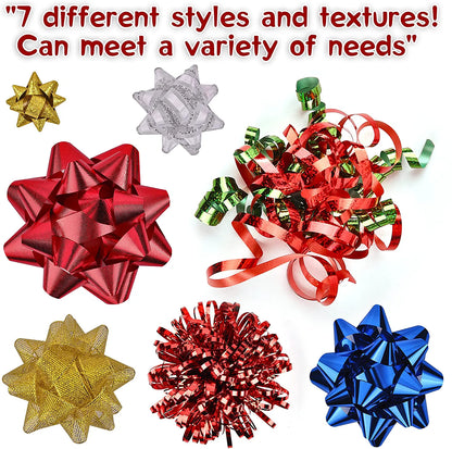 Assorted Bows - 42 Pack (White, Silver, Red, Gold, Green, Blue)