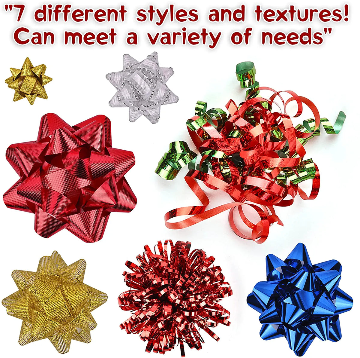 Assorted Bows - 42 Pack (White, Silver, Red, Gold, Green, Blue)