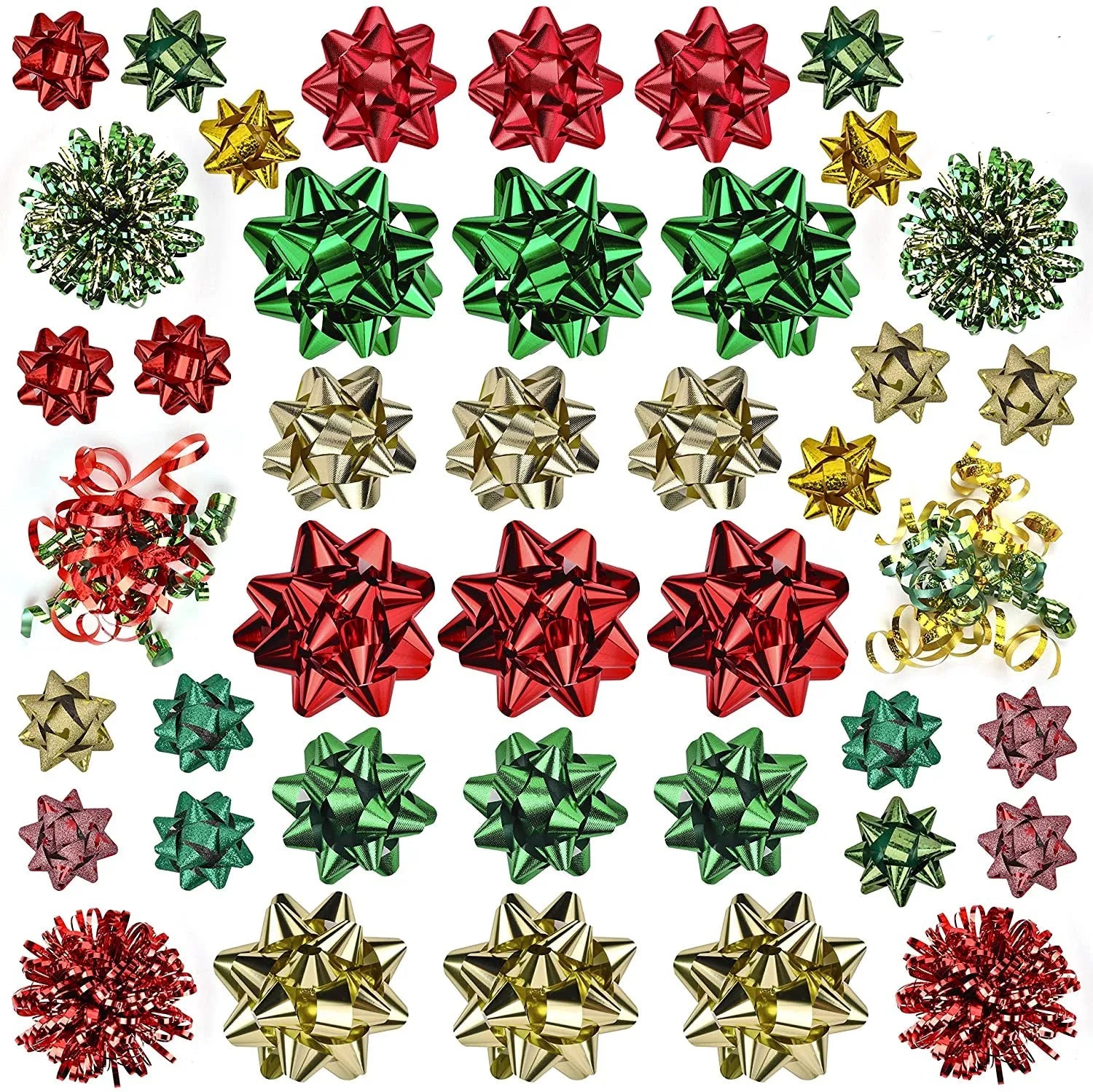 Assorted Bows - 42 Pack (Red, Gold, Green)