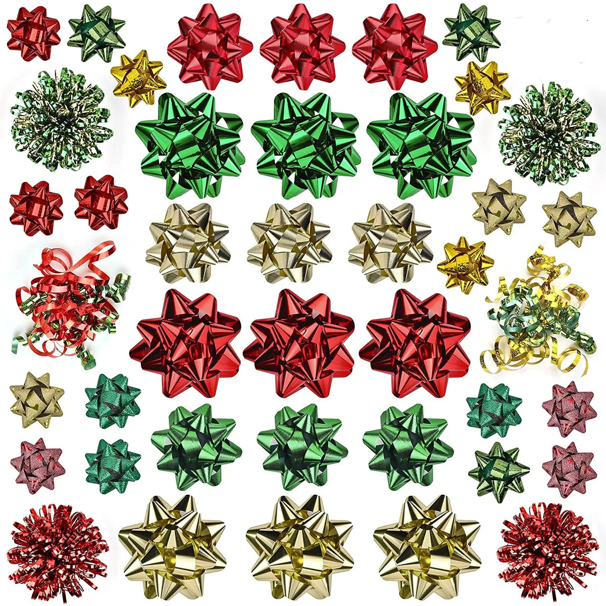 Assorted Bows - 42 Pack (Red, Gold, Green)