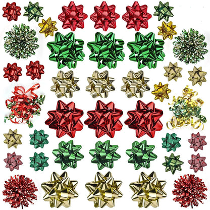 Assorted Bows - 42 Pack (Red, Gold, Green)