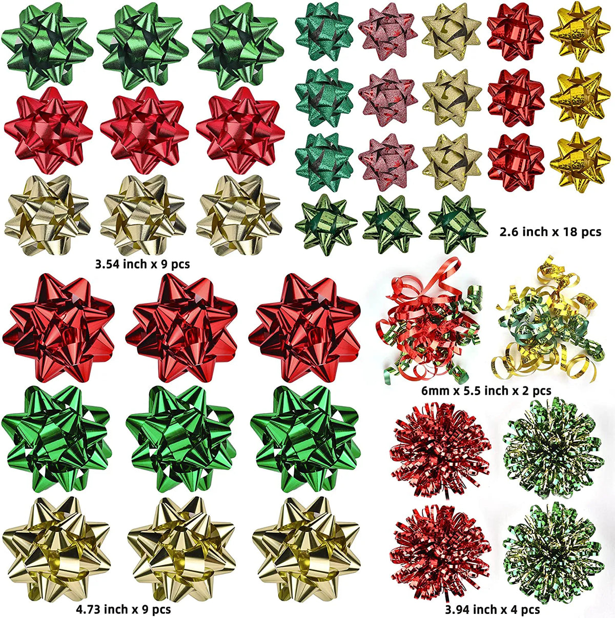 Assorted Bows - 42 Pack (Red, Gold, Green)