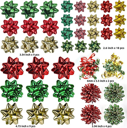 Assorted Bows - 42 Pack (Red, Gold, Green)