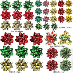 Assorted Bows - 42 Pack (Red, Gold, Green)