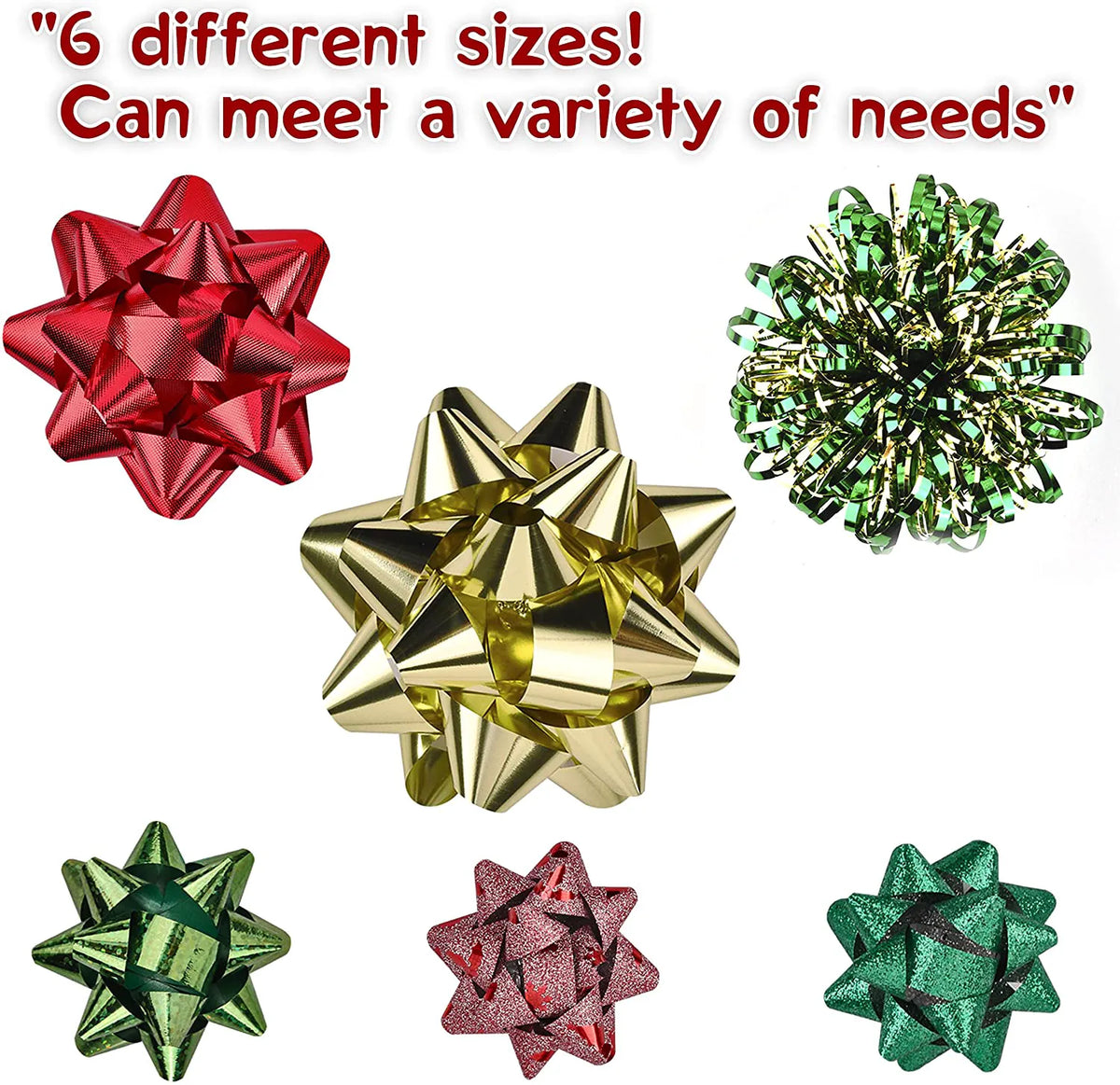 Assorted Bows - 42 Pack (Red, Gold, Green)