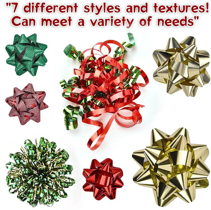 Assorted Bows - 42 Pack (Red, Gold, Green)