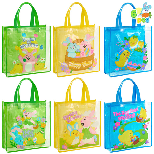 JOYIN 6 Pack Large Easter Bunny Gift Bags 13x13 Non-Woven Treat Bags for Kids Easter Party Supplies