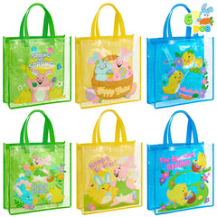 JOYIN 6 Pack Large Easter Bunny Gift Bags 13x13 Non-Woven Treat Bags for Kids Easter Party Supplies