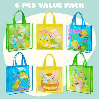 JOYIN 6 Pack Large Easter Bunny Gift Bags 13x13 Non-Woven Treat Bags for Kids Easter Party Supplies
