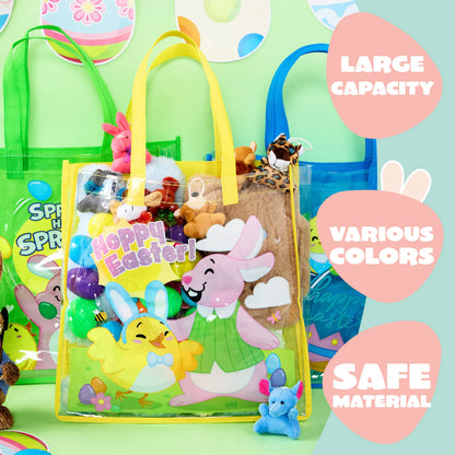 JOYIN 6 Pack Large Easter Bunny Gift Bags 13x13 Non-Woven Treat Bags for Kids Easter Party Supplies