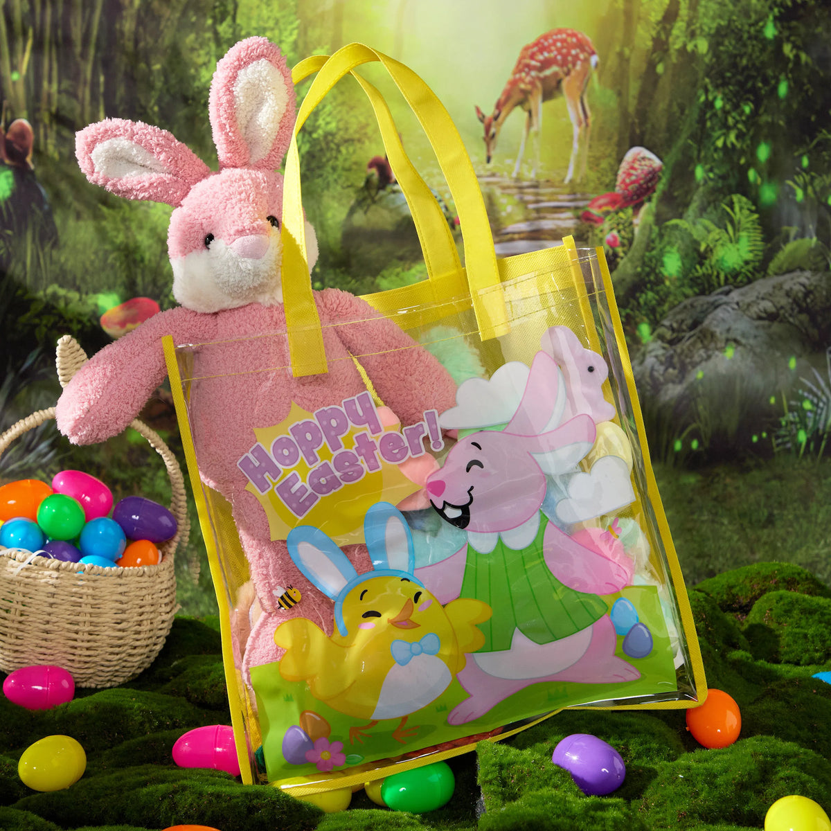 JOYIN 6 Pack Large Easter Bunny Gift Bags 13x13 Non-Woven Treat Bags for Kids Easter Party Supplies