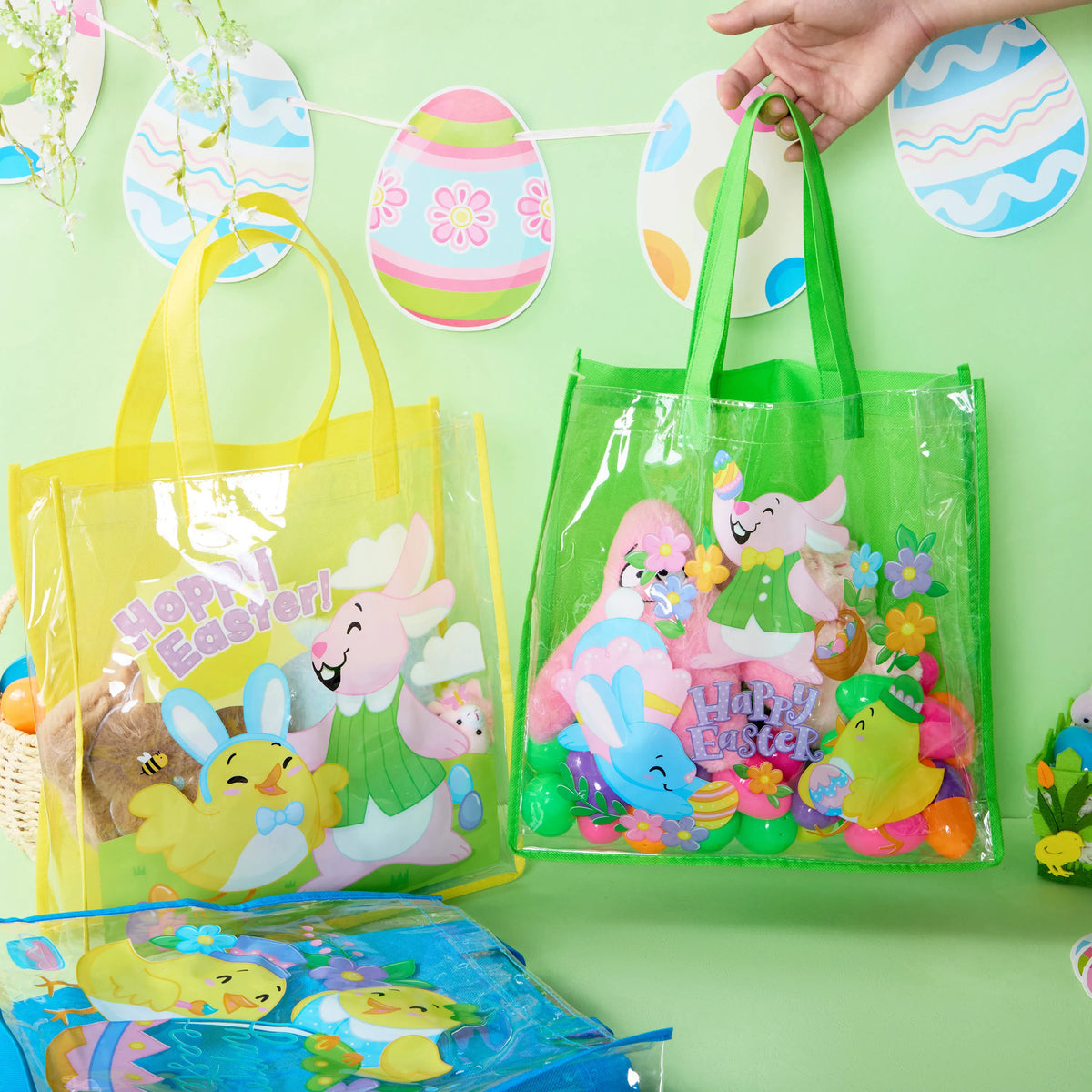 JOYIN 6 Pack Large Easter Bunny Gift Bags 13x13 Non-Woven Treat Bags for Kids Easter Party Supplies