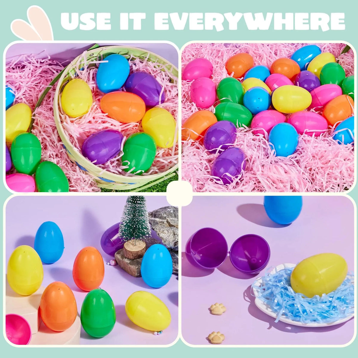 150Pcs 3.15in Colorful Bright Plastic Easter Egg Shells