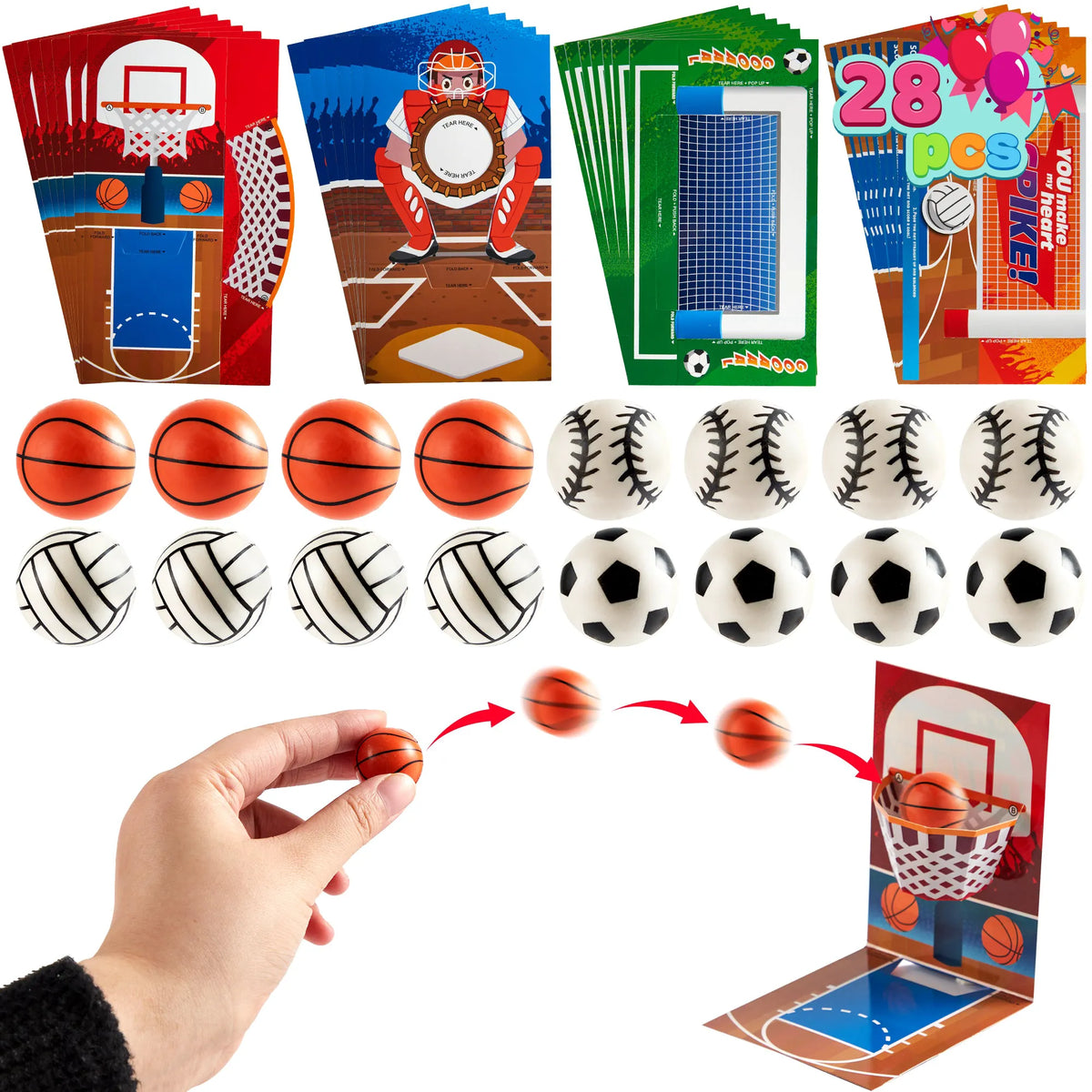 28-Pack Sports Balls with Valentine's Day Cards for Kids