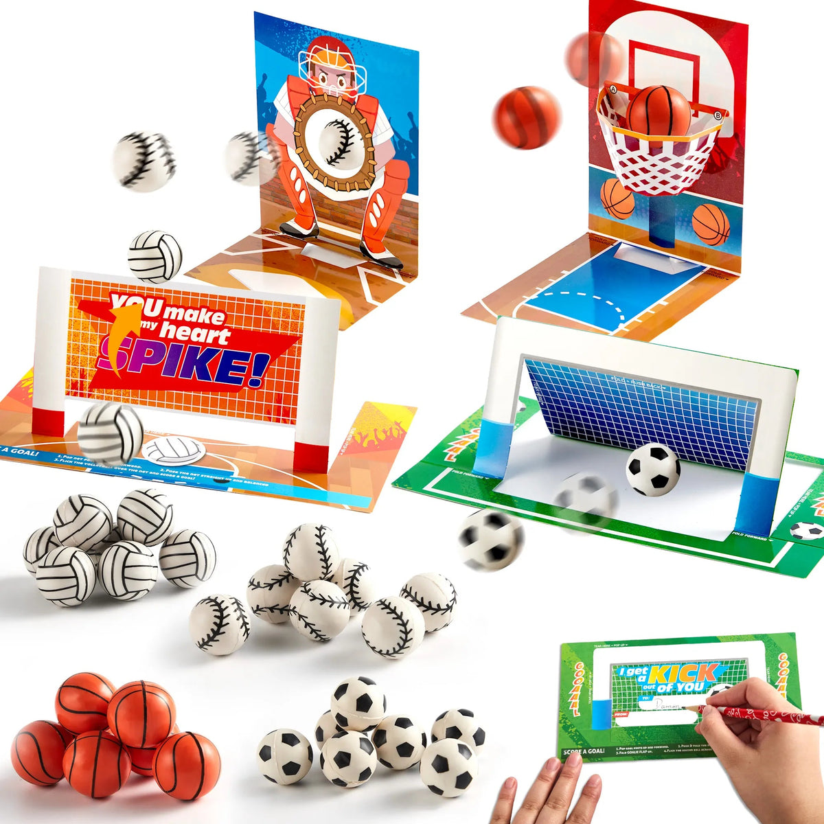 28-Pack Sports Balls with Valentine's Day Cards for Kids