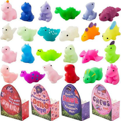 28-Pack Dinosaur Mochi Squishy Toys with Valentine Cards for Kids