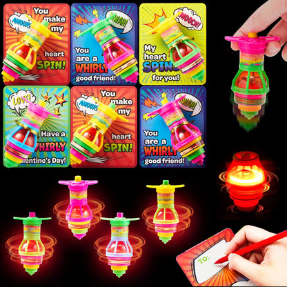 28 Light-Up Spinning Tops with Valentine's Exchange Cards for Kids