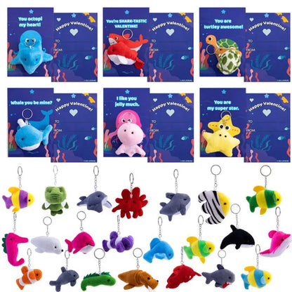 28-Pack Animal Keychains with Googly Eyes and Valentine's Day Cards for Kids