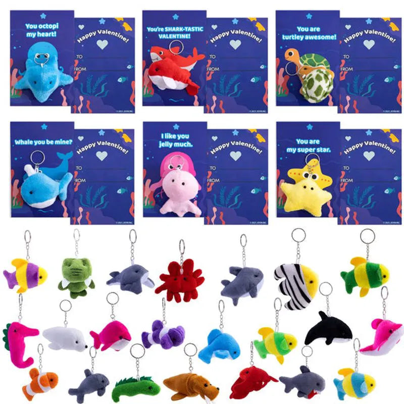 28-Pack Animal Keychains with Googly Eyes and Valentine's Day Cards for Kids