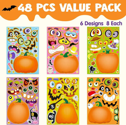 48PCS Halloween Pumpkin Make-a-Face Sticker Sheets