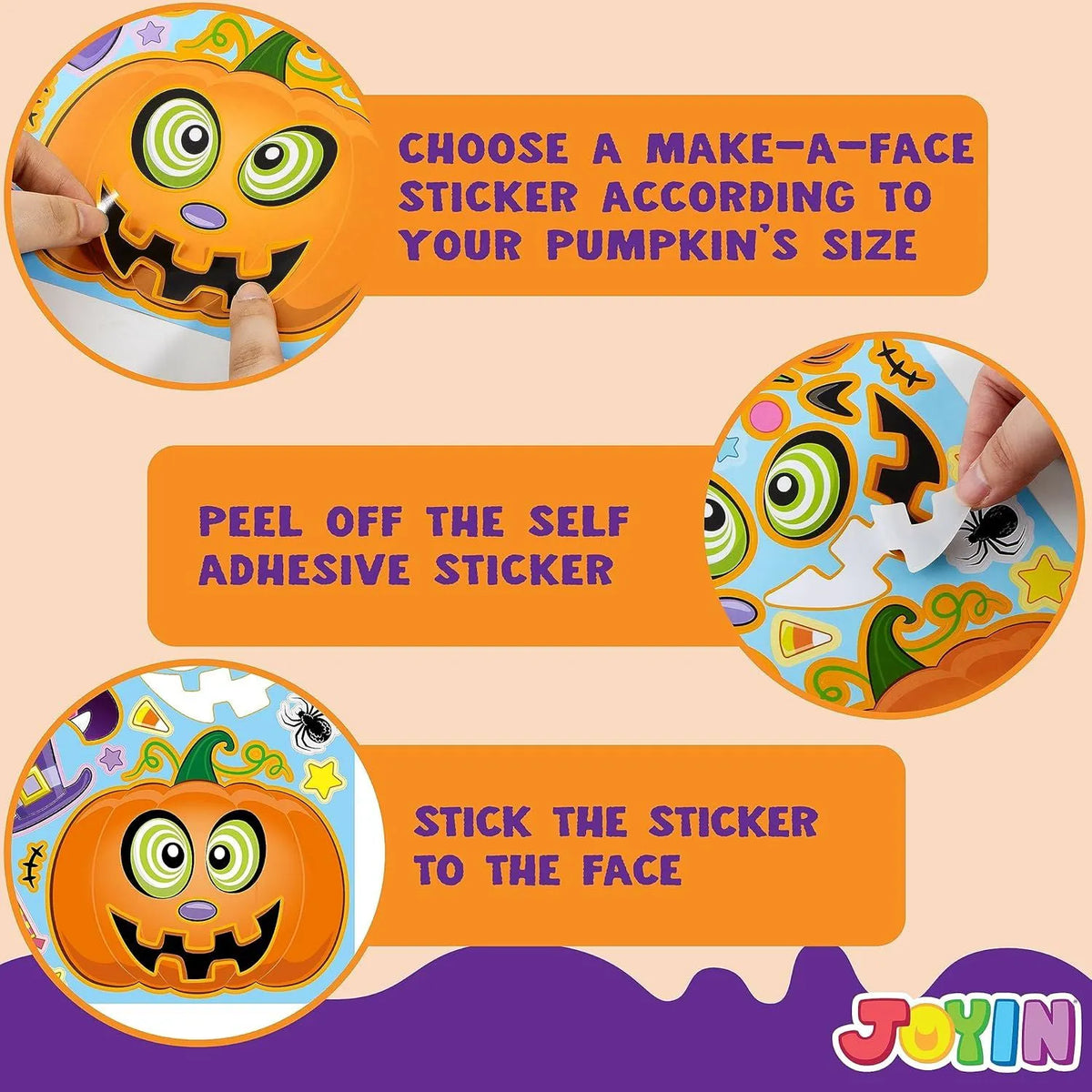 48PCS Halloween Pumpkin Make-a-Face Sticker Sheets