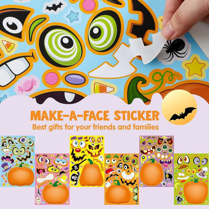 48PCS Halloween Pumpkin Make-a-Face Sticker Sheets