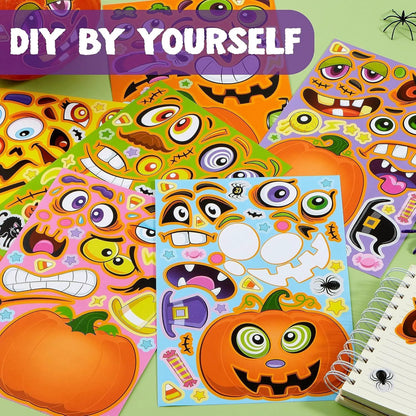 48PCS Halloween Pumpkin Make-a-Face Sticker Sheets
