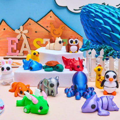 15 Pcs 3D Printed Articulated Fidget Toys, Mini Animals & Dragon Egg, Easter Party Favors for Kids