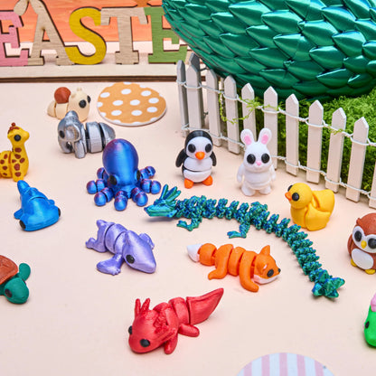 15 Pcs 3D Printed Articulated Fidget Toys, Mini Animals & Dragon Egg, Easter Party Favors for Kids