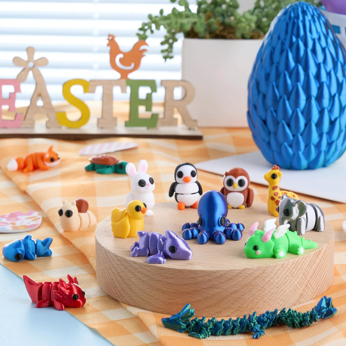 15 Pcs 3D Printed Articulated Fidget Toys, Mini Animals & Dragon Egg, Easter Party Favors for Kids