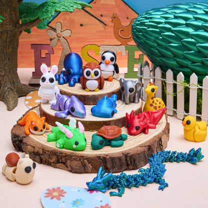 15 Pcs 3D Printed Articulated Fidget Toys, Mini Animals & Dragon Egg, Easter Party Favors for Kids