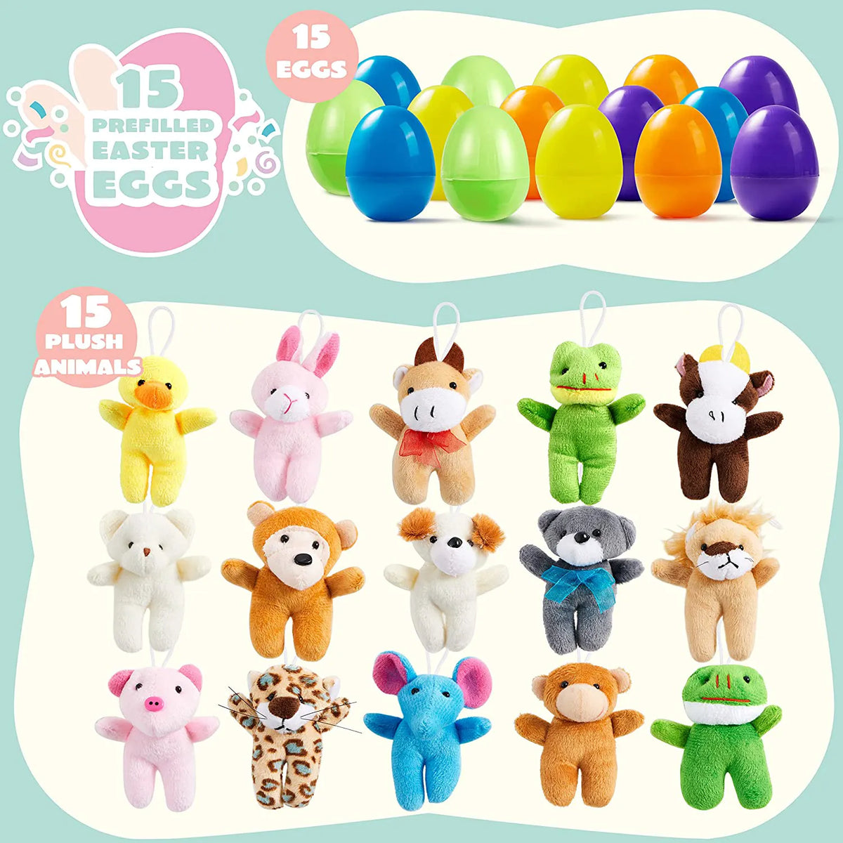 15 Plush Animals Prefilled Easter Eggs