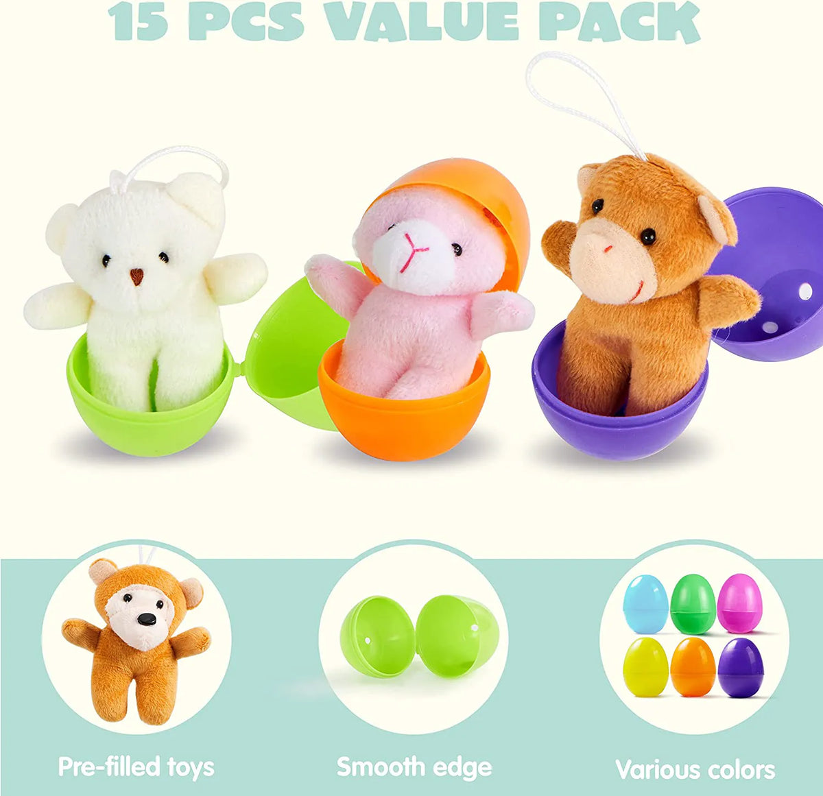 15 Plush Animals Prefilled Easter Eggs