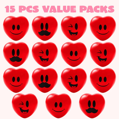 15-Pack Valentine's Day Heart-Shaped Happy Face Balls (3-Inch)
