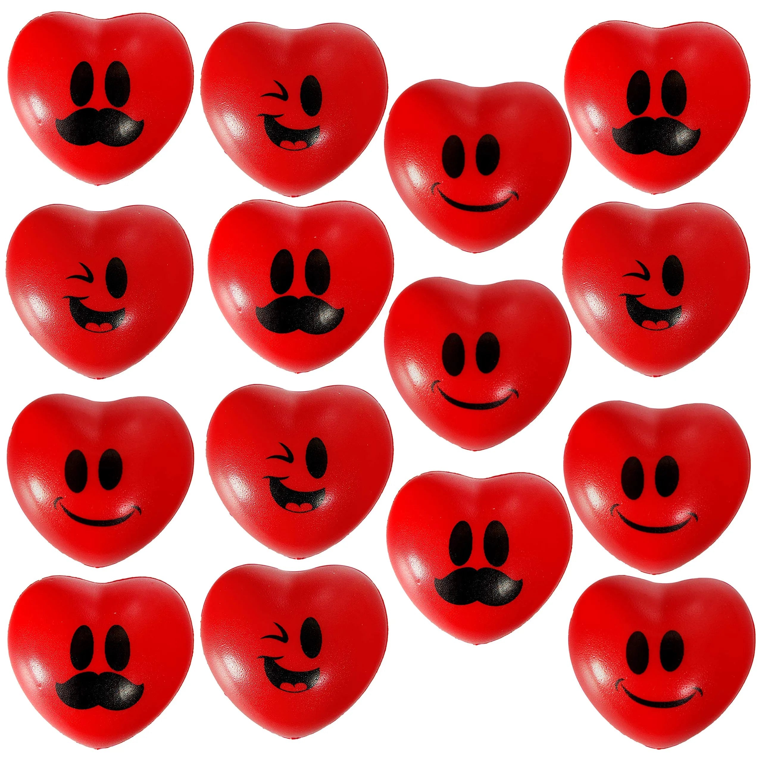 15-Pack Valentine's Day Heart-Shaped Happy Face Balls (3-Inch)