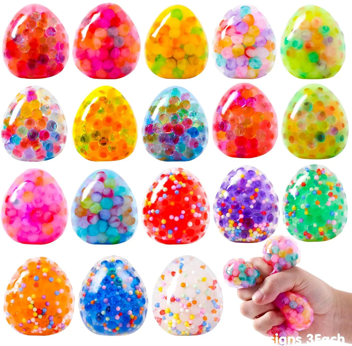 18-Pack Multicolor Easter Eggs Stress Balls, Filled Easter Eggs