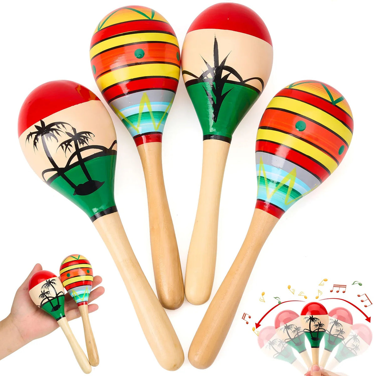 4-Pack Cinco de Mayo Wooden Maracas for Kids