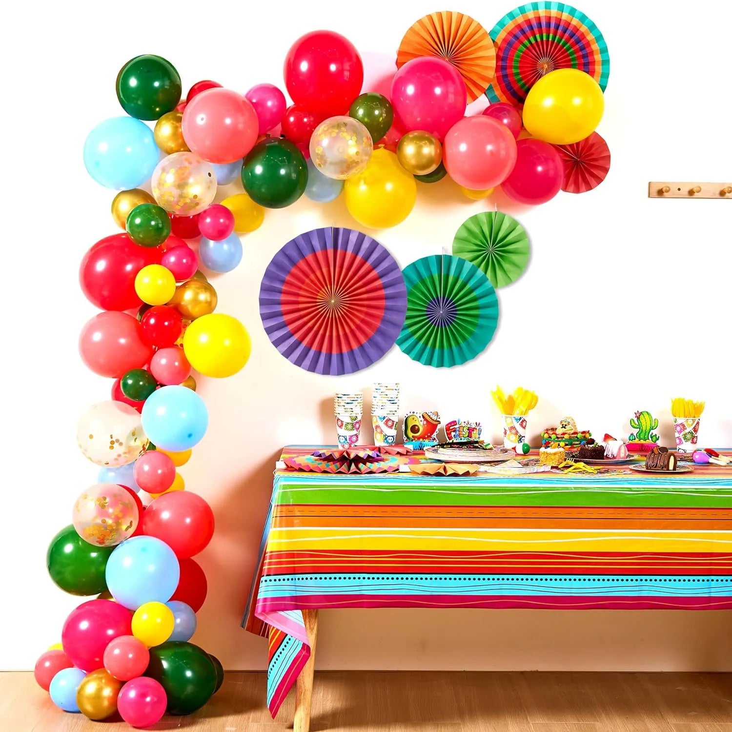 96-Piece Mexican Fiesta Colorful Party Decoration Set with Balloons